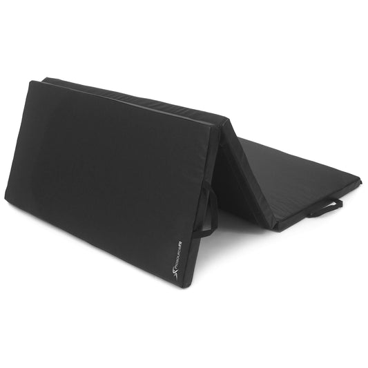 ProSource Tri-Fold Folding Thick Exercise Mat 6’x4’ with Carrying Handles for Tumbling, Martial Arts, Gymnastics, Stretching, Core Workouts, Black