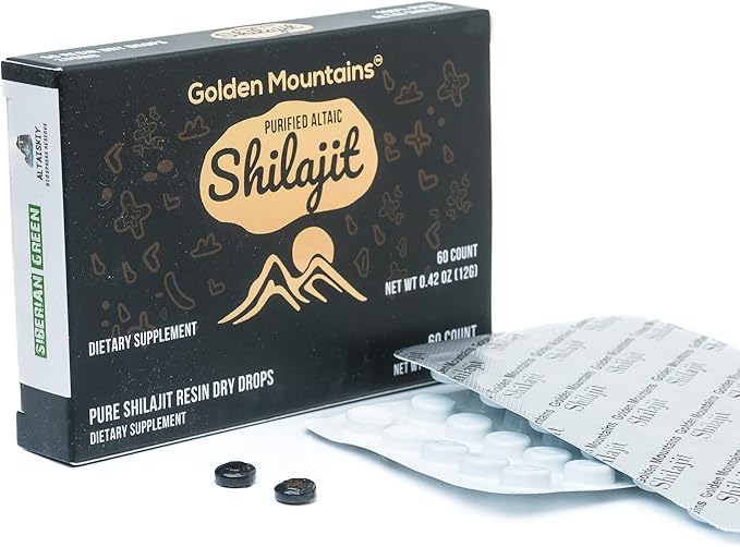Premium Pure Shilajit Dry Drops Altai Golden Mountains - 60 Count (200 mg) Authentic Safety & Quality Certificate - US Lab Tested Fulvic Acid