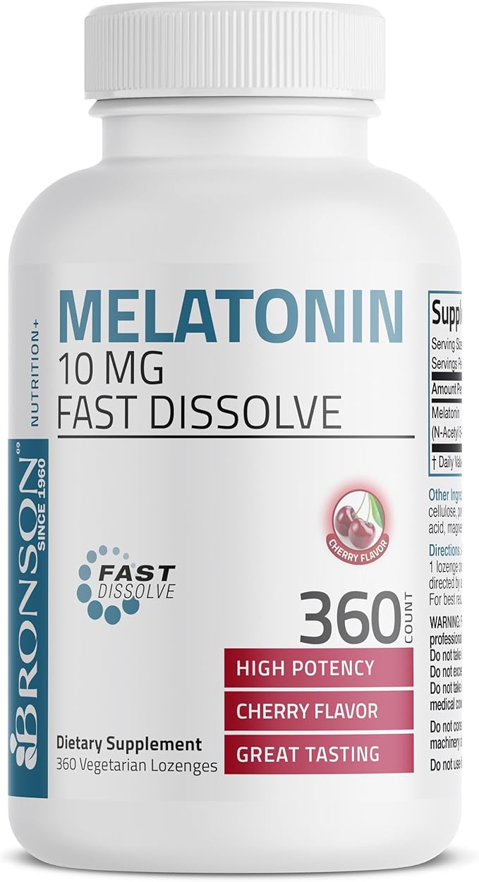Bronson Melatonin 10mg Fast Dissolve Cherry Flavored Tablets Vegetarian Chewable Lozenges, 360 Count