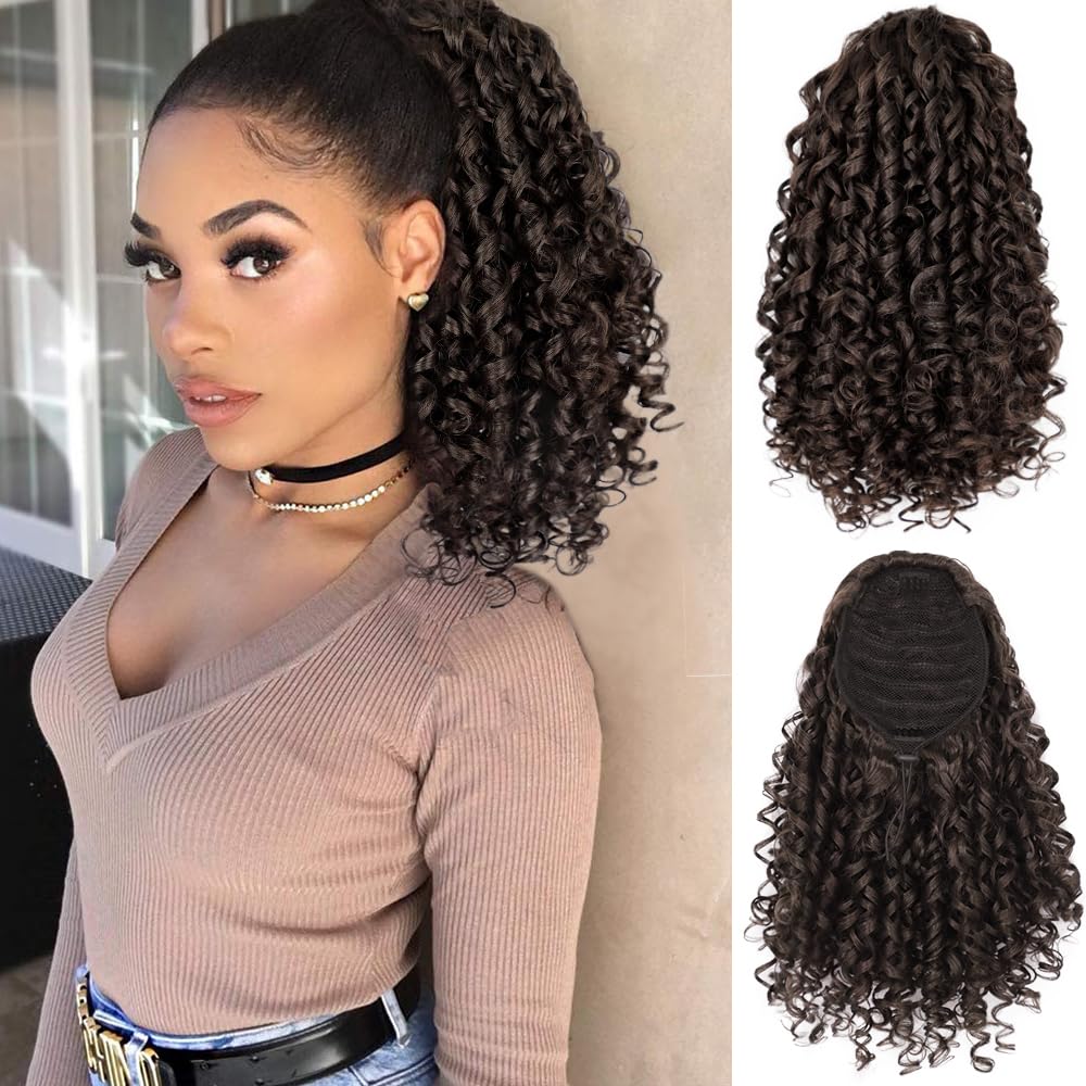 Aisi Beauty Curly Ponytail Extension Drawstring Ponytails For Black Women Synthetic Curly Drawstring Ponytail With 2 Clips On Po
