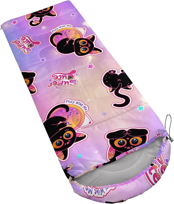 AILONEN Cartoon Fox Camping Sleeping Bag for Boys Girls Adults,Lightweight & Waterproof,3 Season Warm & Cold Weather,Portable,Kawaii Fox Printed Sleeping Bag,Traveling,Camping,Hiking