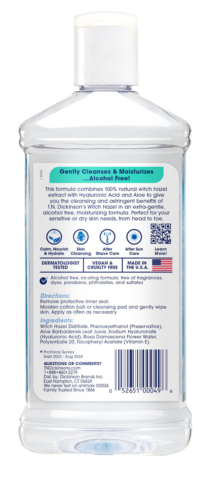 T.N. Dickinson's Witch Hazel Alcohol-Free Moisturizing Astringent, Made with 100% Natural Witch Hazel 16 oz