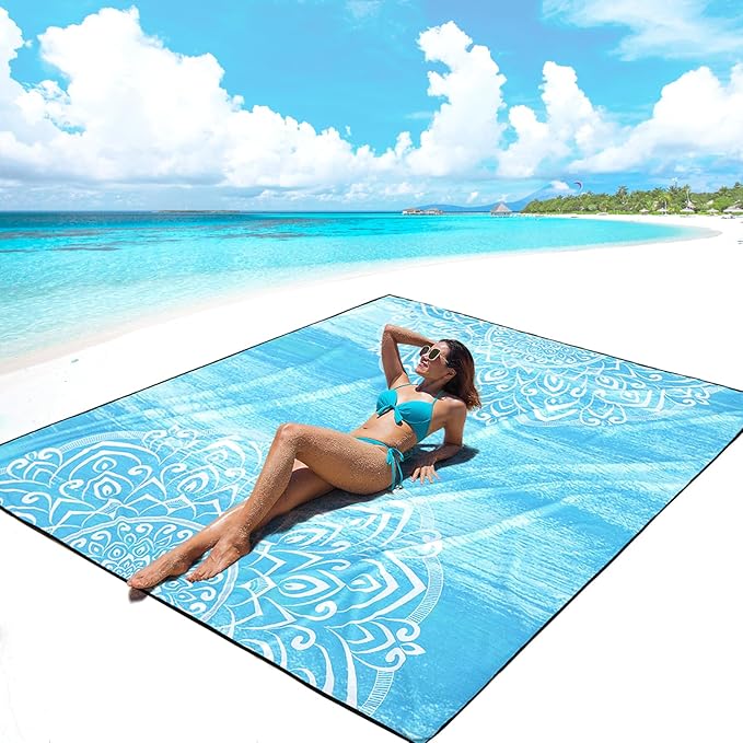 AISPARKY Beach Blanket Waterproof Sandproof, Oversized Large Beach Mat 79" X 83"/120"x108" for 1-8 Adults, Quick Drying&Compact&Lightweight, Picnic Mat Vacation Essentials for Beach Camping Travel