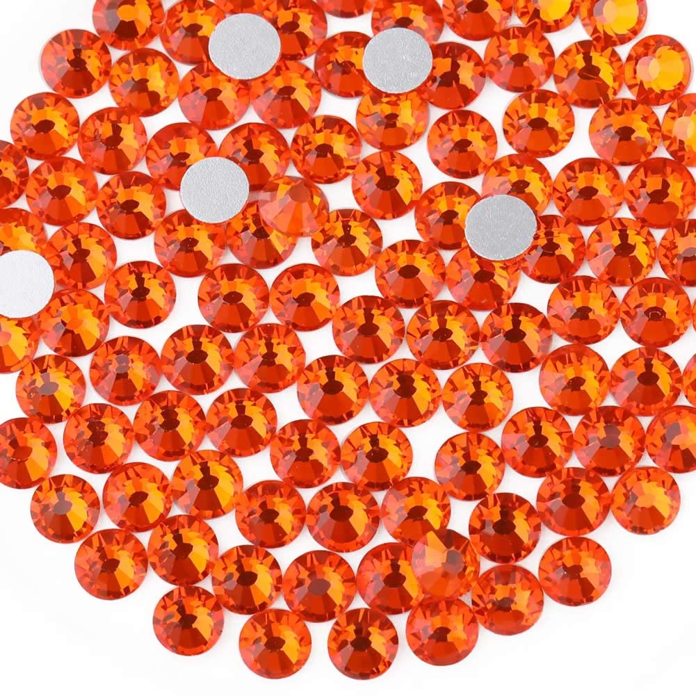 Beadsland 288Pcs Flat Back Crystal Rhinestones Round Gems For Nail Art And Craft Glue Fix,Orange,Ss34,7.1-7.3Mm