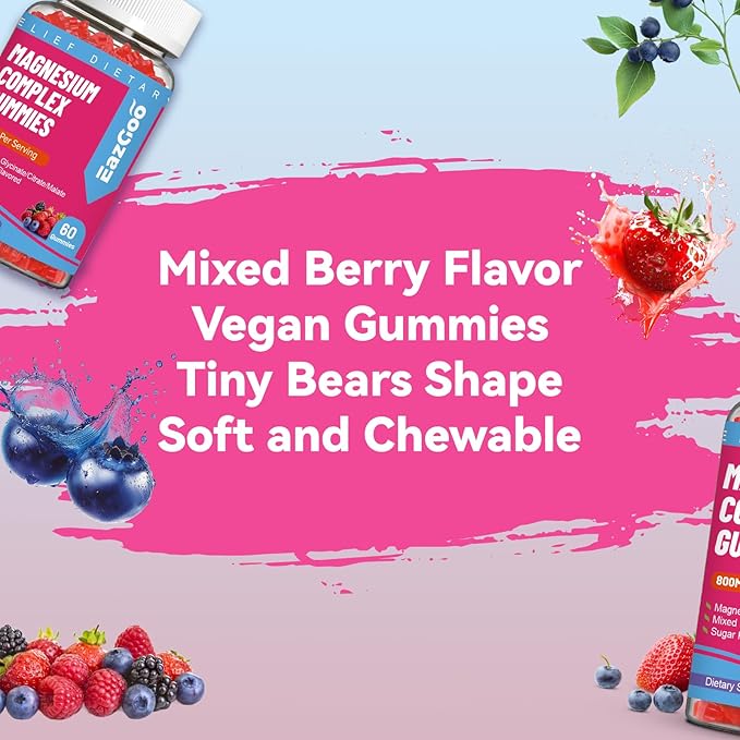 Magnesium Gummies 800mg - Vitamin D3, C, B6, B12 & Zinc Complex with Magnesium Glycinate, Citrate & Malate, Magnesium Complex Gummies for Muscle, Mood & Energy, Vegan 120 Counts