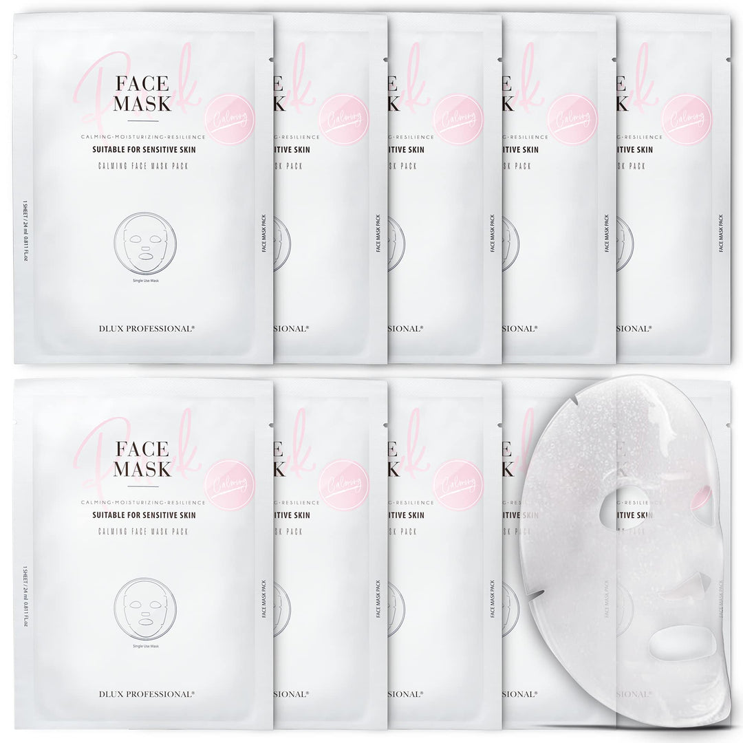 DLUX PROFESSIONAL Calming Face Mask Pack - 10 Pcs Calm Irritated Skin, Treats Dry and Dull Skin, Natural Radiance, Antioxidant Effects, Revitalize the Skin, Skin Repair Mask, Anti-Aging