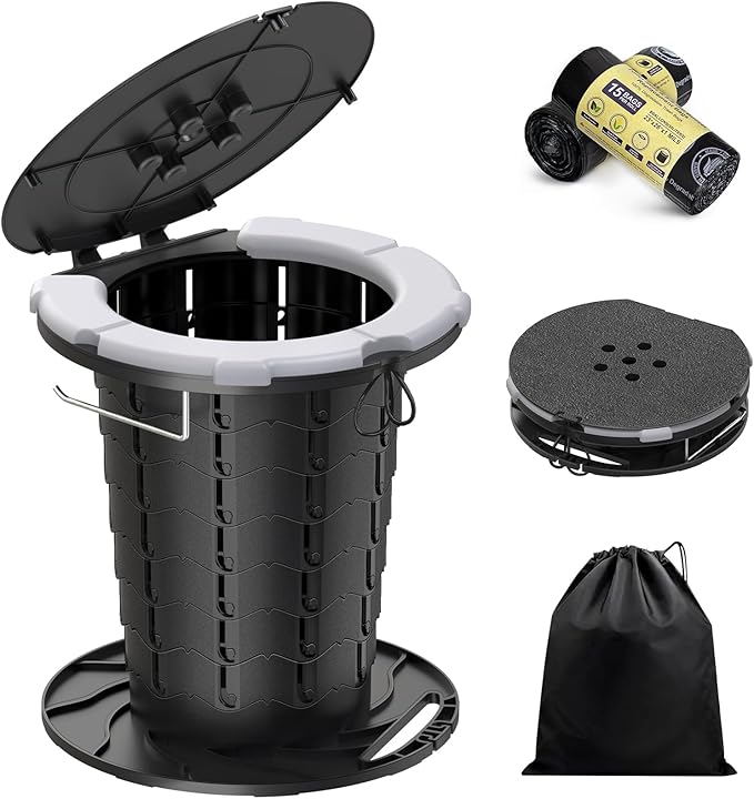 BLIKA Portable Toilet Kit for Camping, Camp Toilet with Pop-Up Privacy Tent, Toilet Bags and Eco Absorbent Gel, Foldable Portable Toilet for Adults, Portable Outdoor Shower Tent Camp Toilet