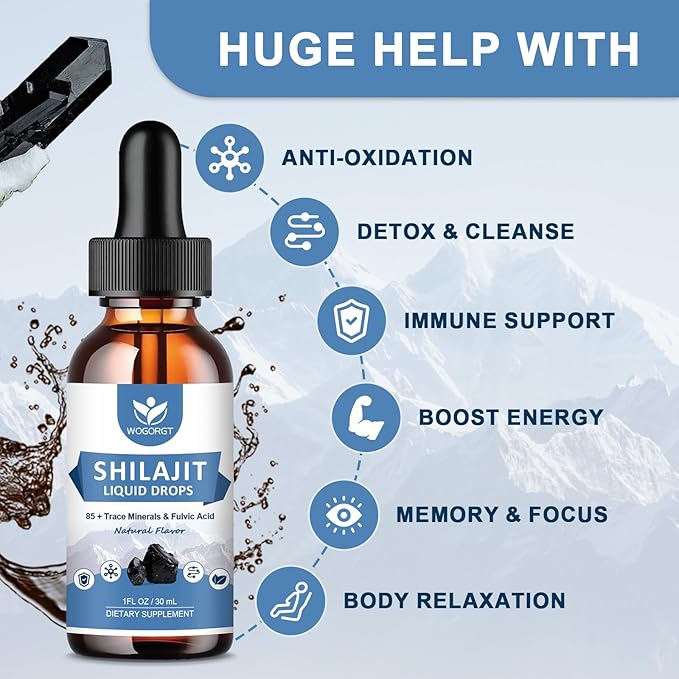 Pure Himalayan Shilajit Liquid Supplement - Energy & Immune Support, Contain 85+ Trace Minerals & Fulvic Acid, Pure Shilajit Resin Liquid Drop for Men & Women, Natural Flavor, 1 Fl Oz (2 Pack)