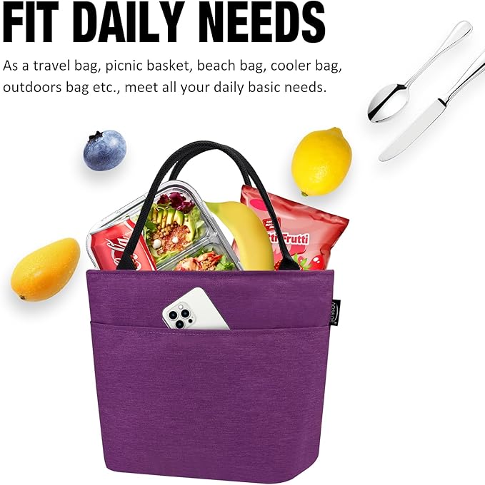 Aosbos Insulated Lunch Cooler Bag - Adult Thermal LunchBox Lunch Tote Bolsa Termica Almuerzo Lonchera, Purple