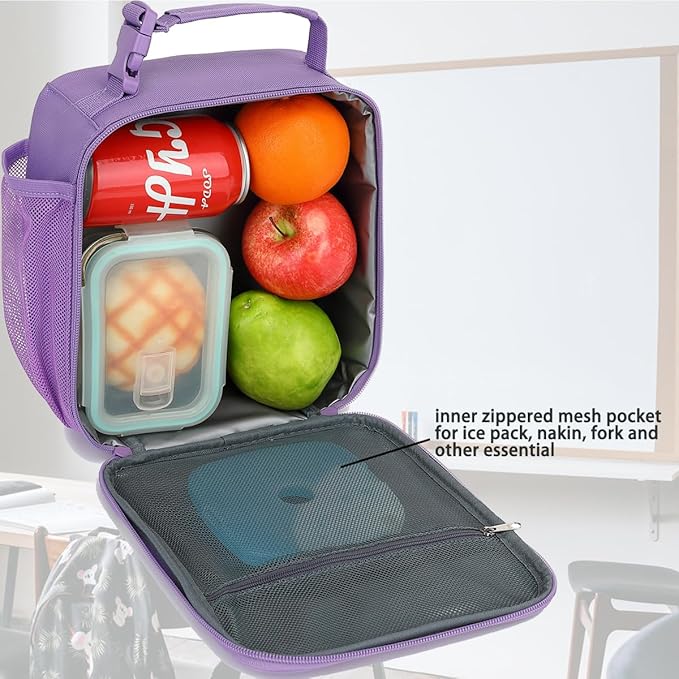 Lunch Box for Kids Boys Girls Men Women, Insulated Small Soft Cooler Lunch Bag Kit for School Work Picnic Travel - Reusable Portable lunchbox, Purple