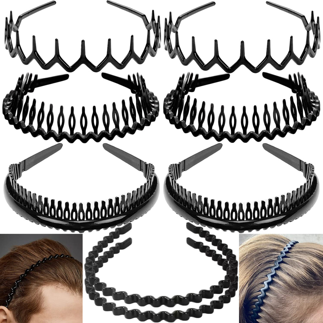 Ultimute 8 Pcs Fashion No Slip Effortless Plastic Headbands With Teeth Comb Black Skinny Headbands Hair Bands For Women Men Teen