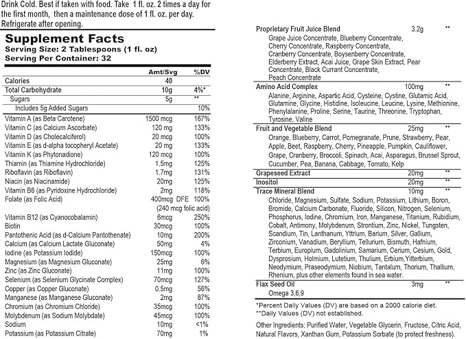 Wellgenix Balanced Essentials Plus New Formula - Liquid Vitamin - Complete Multivitamin Supplement - 1oz Daily - Immune Boosting & Overall Health - Adults, Kids, Toddlers - Berry Flavor 32oz (3)