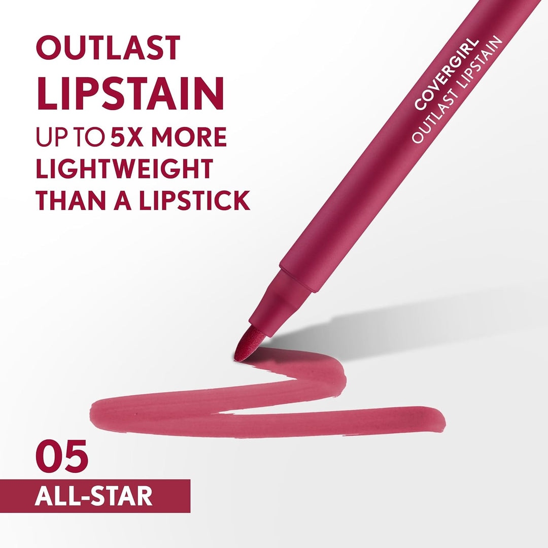 CoverGirl Outlast Lipstain | 05 All-Star | Vegan, Transfer-Proof, Satin Finish