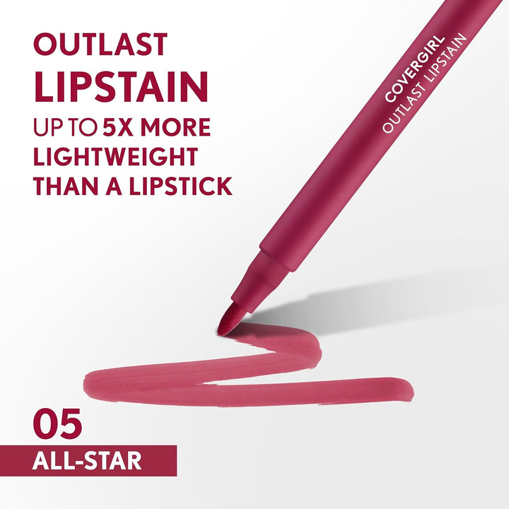 CoverGirl Outlast Lipstain | 05 All-Star | Vegan, Transfer-Proof, Satin Finish