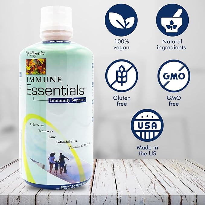 Wellgenix Immune Essentials - Multivitamin Liquid for Men, Women & Kids - Vegan Supplement with Vitamins C, D Elderberry Zinc, Echinacea for Toddler, Kid & Adult 32oz (Pack of 2)