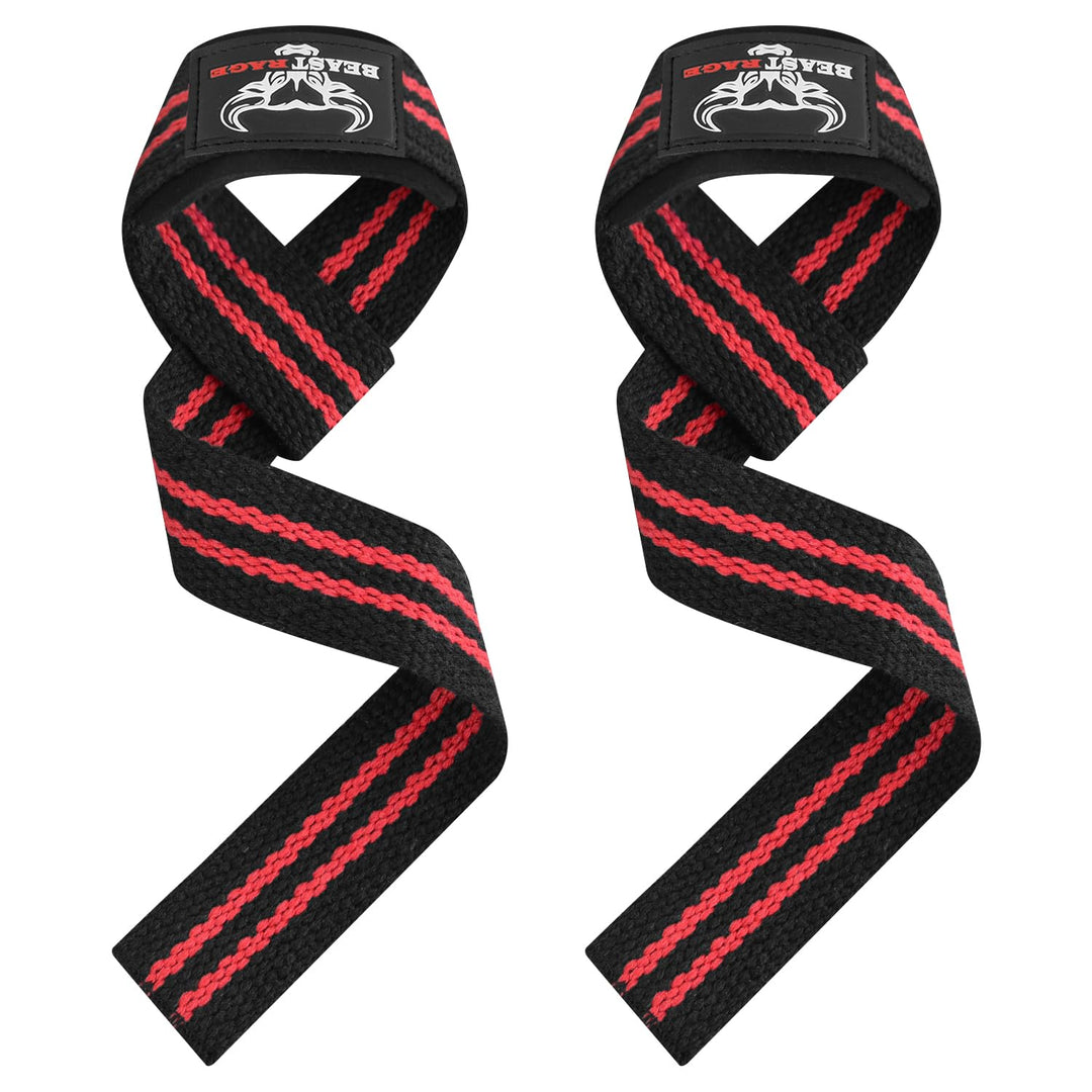BEAST RAGE Lifting Wrist Straps for Weightlifting, Weight Lifting Straps Gym Power Workouts Lifting Straps Padded Cotton Men Women Supportive Lift Deadlift Straps Hard Pull Exercise Straps (Black / Red)
