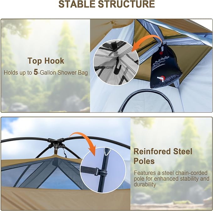 Camping Shower Tent, Oversize Pop Up Changing Tent, Portable Outdoor Bathroom Toilet Tent with Floor, Easy Set Up Privacy Shelter for Dressing, Hiking, Fishing, UPF50+