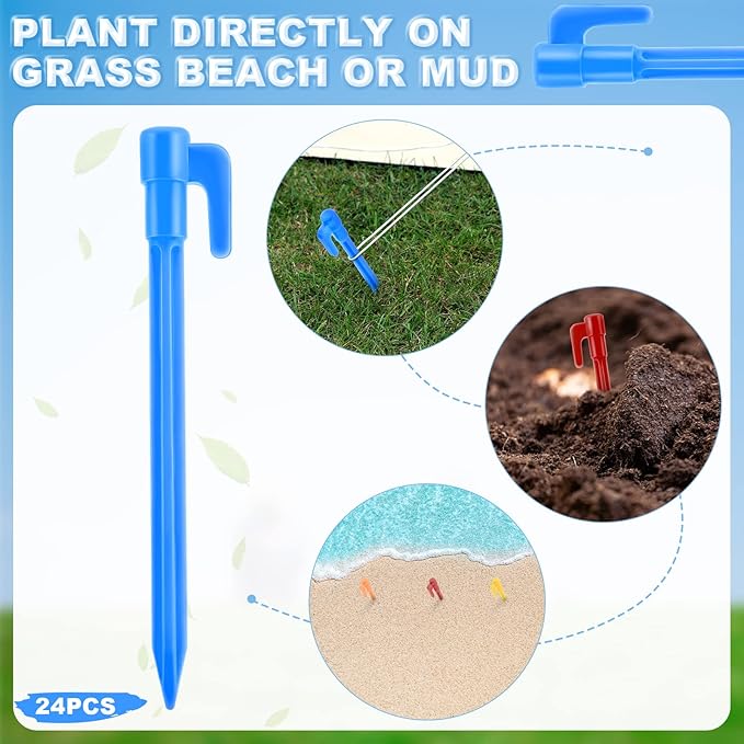 24 Pack Plastic Tent Stakes 5.7 Inch Heavy Duty Canopy Anchoring Pegs Plastic Tent Pegs Sand Stakes Outdoor Beach Spikes for Camping, Gardening, Landscaping, Backpacking(Multi Colors)
