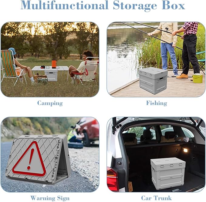 3 in 1 Folding Storage Box with Table, Multifunctional Collapsible Bins with Parking Warning Sign, Outdoor Storage Bin for Picnic, Home, Office, Car