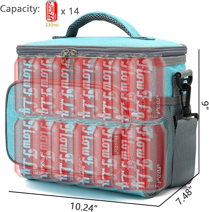 FlowFly Insulated Reusable Lunch Bag Adult Large Lunch Box for Women and Men with Adjustable Shoulder Strap,Front Zipper Pocket and Dual Large Mesh Side Pockets,SeaBlue