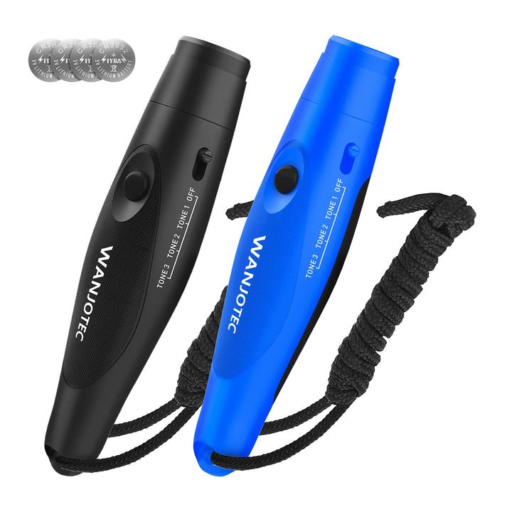 Electronic Whistle, 2 Pack Handheld Electronic Whistles, 3 Tone High Volume Whistle Emergency, Adjustable Volume Whistle with Lanyard for Teacher Coach Referee, Volleyball Soccer Sports-Black&Blue