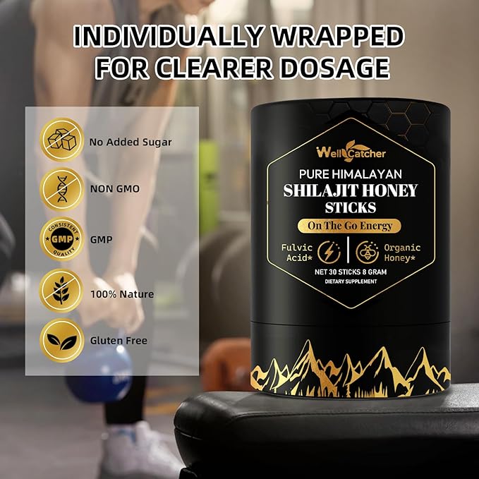 Pure Himalayan Shilajit Honey Sticks - Organic Raw Honey Shilajit Sticks for Men Women with Saffron Boost Energy Vitality & Immune Support 30 Packs