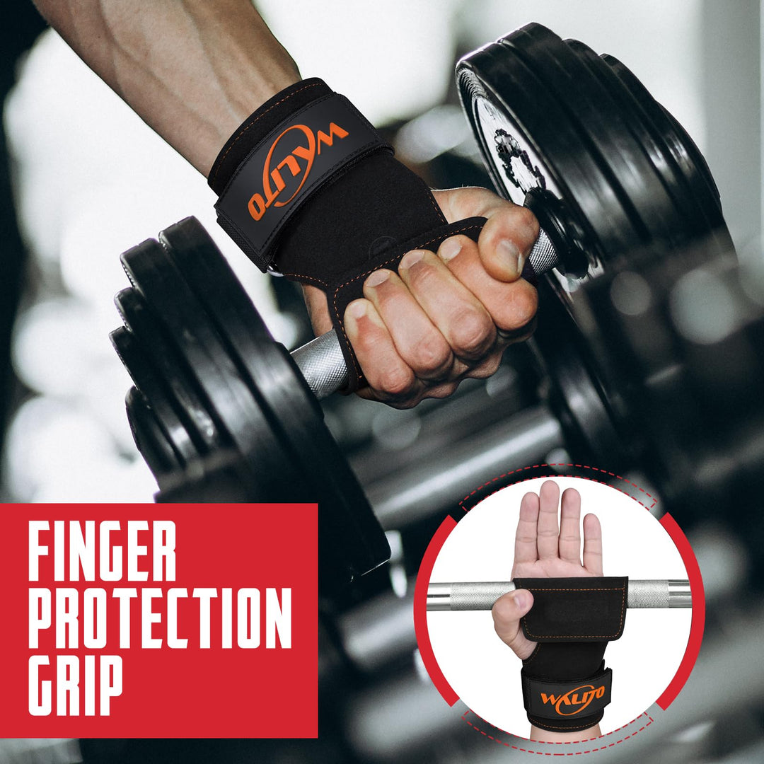 Walito Wrist Straps for Weightlifting - Double Layer Leather Lifting Straps for Gym Deadlift and Powerlifting, with Adjustable Neoprene Padded Wrist Wraps for Men/Women Weight Lifting(Pair)