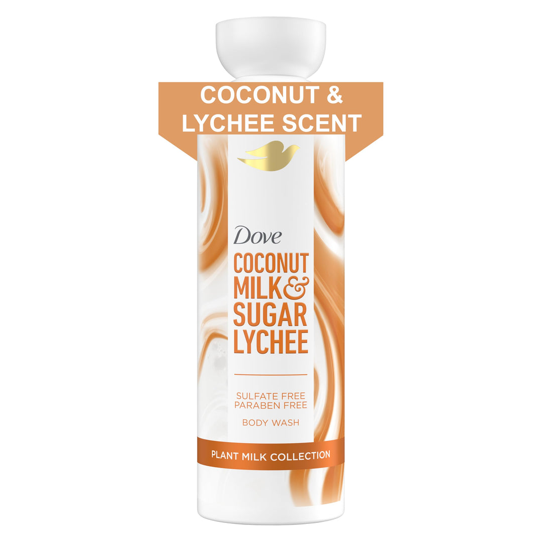 Dove Plant Milk Cleansing Body Wash Coconut & Lychee for Moisturized Skin Gentle Cleanser, No Sulfate Cleansers or Parabens, 98% Biodegradable 17.5 fl oz