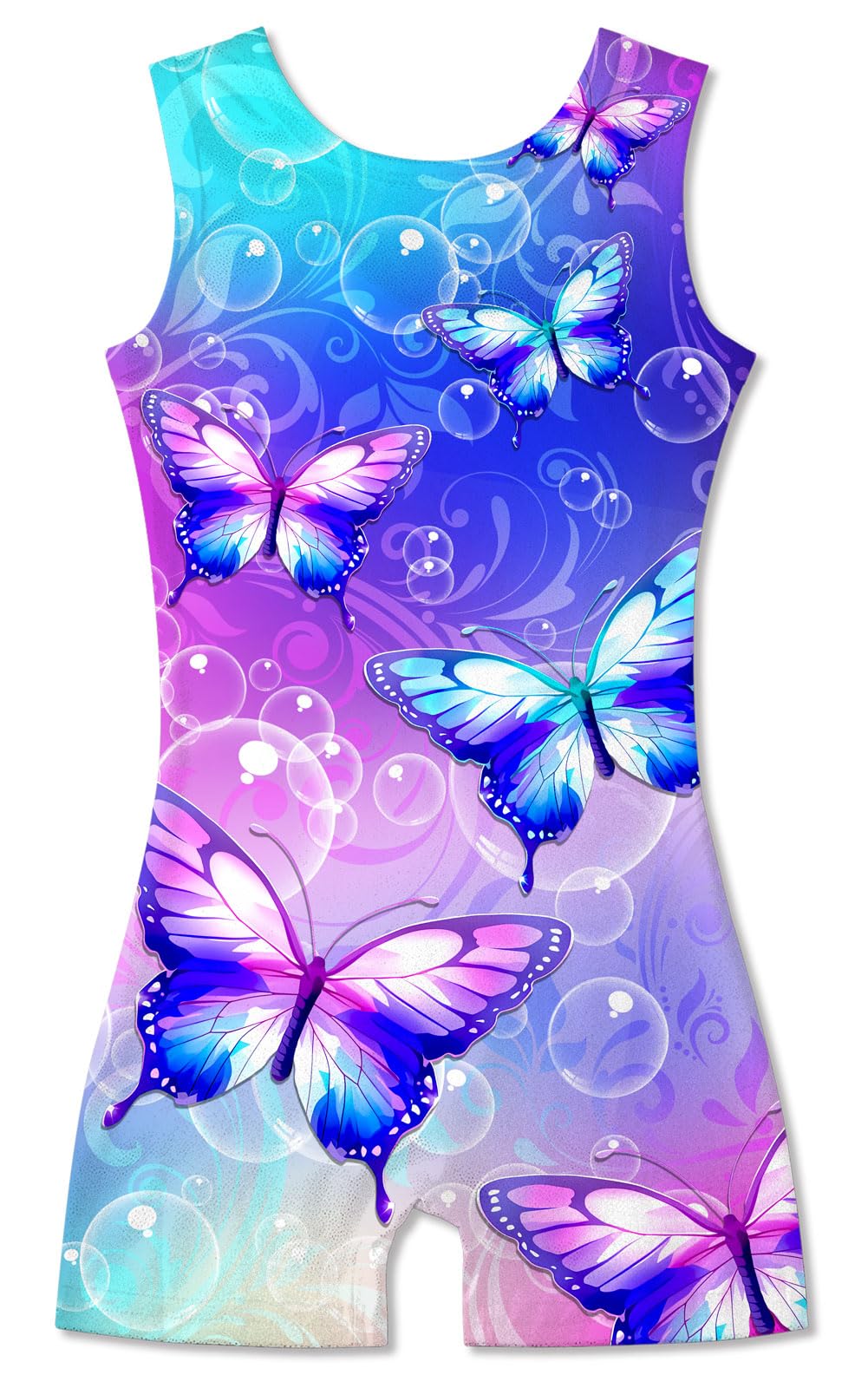 TUONROAD Dance Leotards Girls Gymnastic Outfit Kids Blue Purple Butterflies Biketard Clothes Adorable Comfortable Sleeveless Tutu for Dress up 5-6 Years