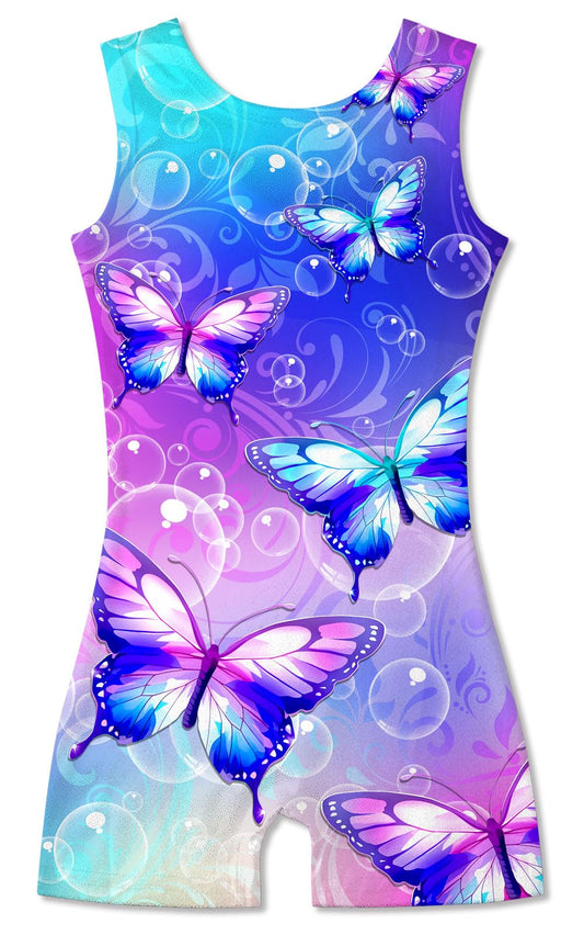 TUONROAD Dance Leotards Girls Gymnastic Outfit Kids Blue Purple Butterflies Biketard Clothes Adorable Comfortable Sleeveless Tutu for Dress up 5-6 Years