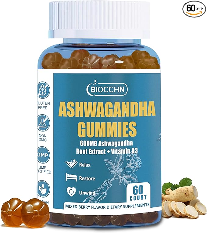 Ashwagandha Gummies ＆ Vitamin D3, Aswangdha Extract Supplement for Women Men(Non-GMO & Gluten Free,Sugar Free)