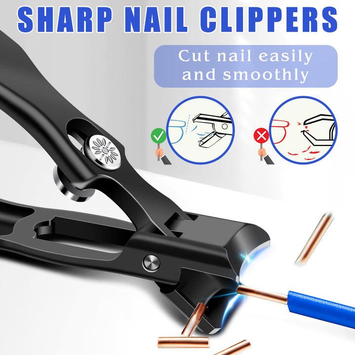 German Nail Clippers for Men with Catcher, Heavy Duty Toe Nail Clippers for Thick Nails Seniors, Portable Ultra Sharp Fingernail Clippers with Wide Mouth, Anti Splash Stainless Steel Nail Cutters