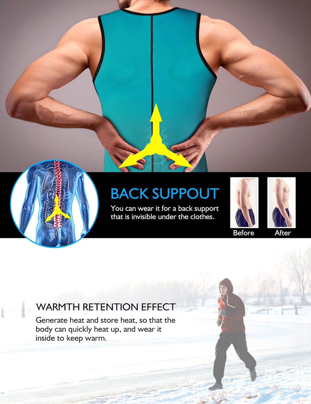 NonEcho Men Sauna Vest Hot Sweat Waist Trainer Corset Neoprene Tank Top Shapewear Slimming Shirt Workout Suit