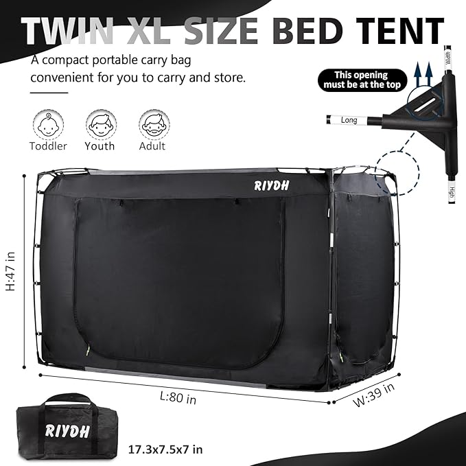 Bed Tent Bed Canopy Twin XL Size Tents for Adult and Kids- Original Design Portable Dream Tent Indoor Sleeping Tents 80% Blackout with 3 Doors Breathable Big Space Tents