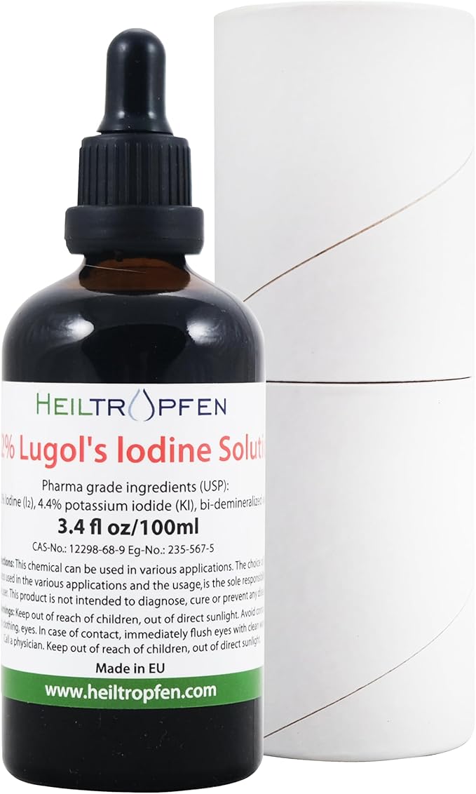 2.2% Lugol's Iodine Solution 3.4 Fl Oz | Pharmaceutical Grade Ingredients | Lugols Solution Made with Iodine and Potassium Iodide. Heiltropfen®