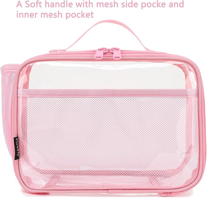 FlowFly Kids Lunch box Insulated Soft Bag Mini Cooler Back to School Thermal Meal Tote Kit for Girls, Boys,ClearPink