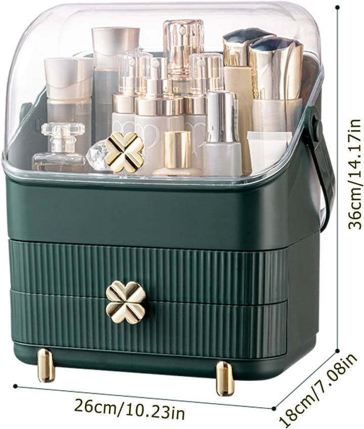 Preppy Makeup Organizer | 3-Tier Cosmetic Storage Box | Ivory White, Portable