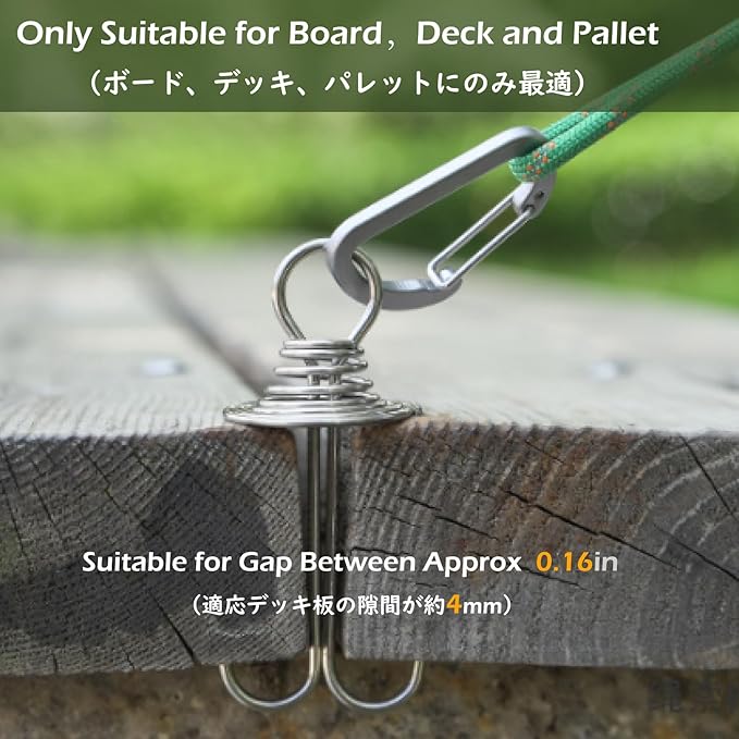 TRIWONDER 6pcs Deck Plank Board Tent Stakes Aluminum Spring Anchor Fishbone Guyline Cord Adjuster Tent Pegs with Carabiners for Outdoor Camping Hiking