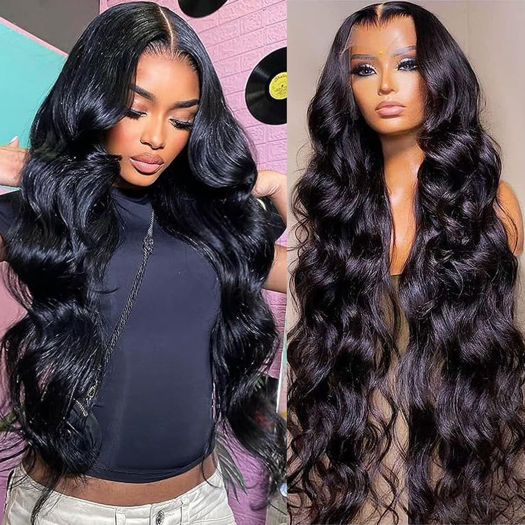 34 Inch Body Wave Lace Front Wigs Human Hair For Black Women 13  6 Hd Transparent Lace Front Wig Natural Black Color 180% Densit