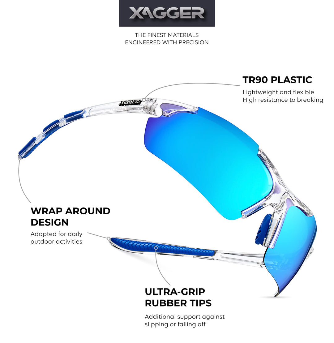 Xagger Polarized Wrap Around Sport Sunglasses for Men Women UV400 Baseball Softball Running Cycling Glasses