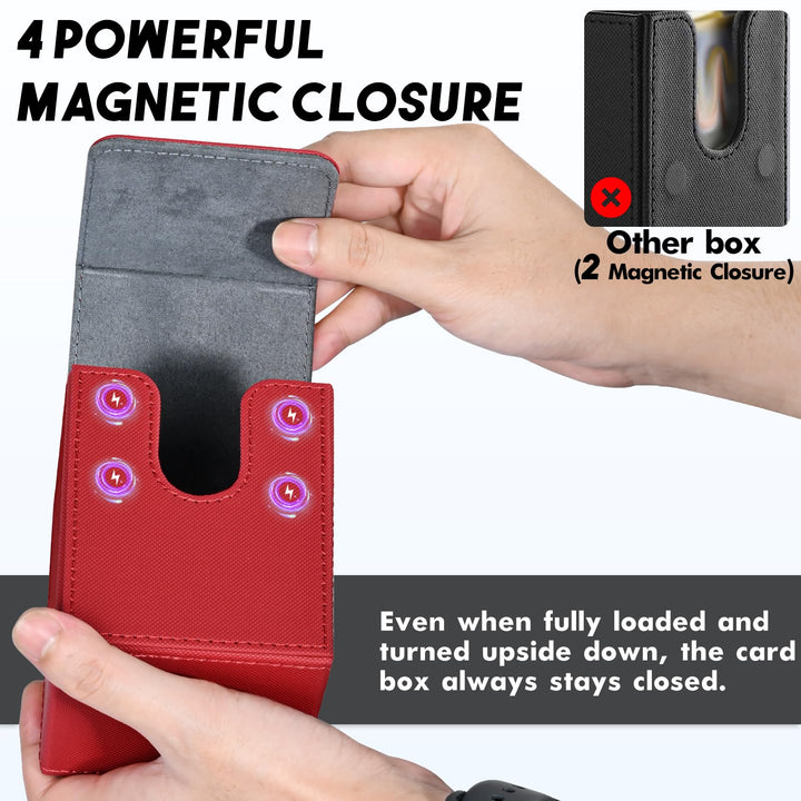 ZLCA Card Deck Box for Trading Cards, MTG YuGiOh Deck Case Holds 100+ Single Sleeved Cards, PU Leather Magnetic Card Storage Box Fits for TCG CCG Magic Game Cards (Red)