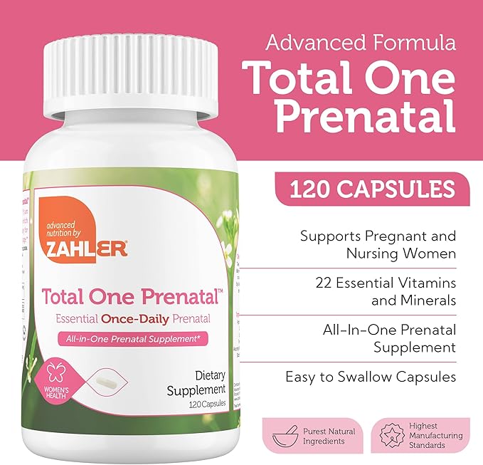 Zahler - Total One Prenatal Vitamins for Women (120 Count) Daily Multi Vitamin Prenatals with Folic Acid, Iron, Zinc & 19 Other Essential Vitamins & Minerals - Kosher Pre Natal Multivitamin Capsules