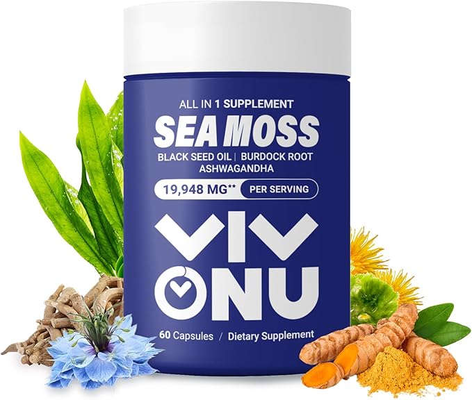 Sea Moss Black Seed Oil Ashwagandha Shilajit Ginger-Sea Moss Capsules withBurdock Turmeric Vitamins C & D3 Elderberry Ginger ACV Manuka Dandelion-Immune System,Skin,Energy Support