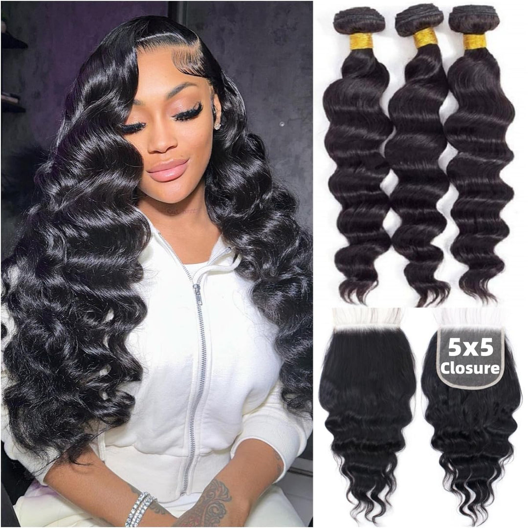 12A Human Hair 3 Bundles With 5X5 Hd Lace Closure (16 18 20 +16) 100% Unprocessed Brazilian Virgin Remy Hair Loose Wave Human Ha