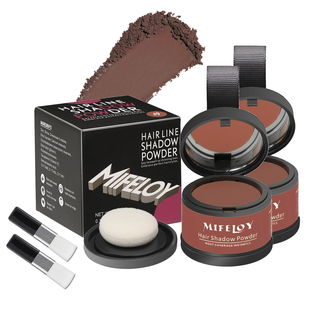 Mifeloy 2 Pack Root Touch Up Shadow Powder, Gray Hair Cover Up, Women Color Root Coverage Powder for Thinning Grey Hairline, Men Instantly Concealer Hair Loss Beard Line Eyebrow, Auburn