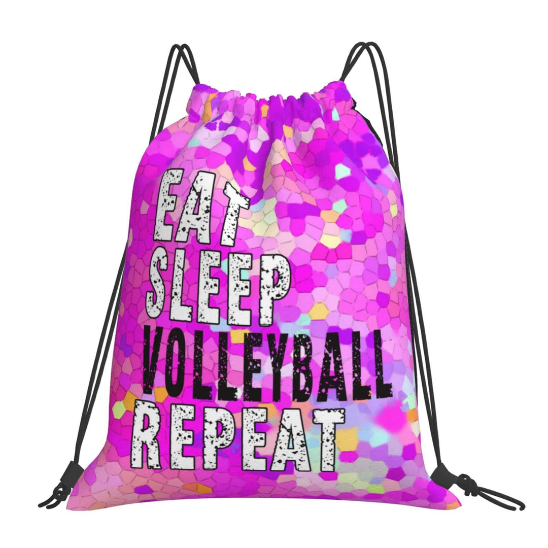 FORATIO Eat Sleep Volleyball Repeat Drawstring Backpack Gym String Bag Sports Drawstring Sackpack For Women Men