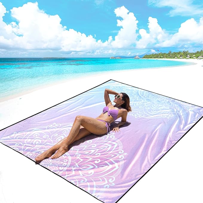 AISPARKY Beach Blanket Waterproof Sandproof, Oversized Large Beach Mat 79" X 83"/120"x108" for 1-8 Adults, Quick Drying&Compact&Lightweight, Picnic Mat Vacation Essentials for Beach Camping Travel
