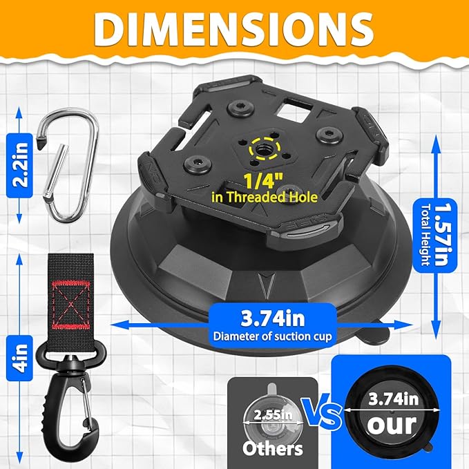 4PCS Upgrade Heavy Duty Rotating Vacuum Suction Cups Anchor Hooks With 4PCS Buckles ,Large Hook Suction Cup Hangers,Strong Suction Cup Hook for RV Awning Camping Outdoor,Window Suction Cups With Hook