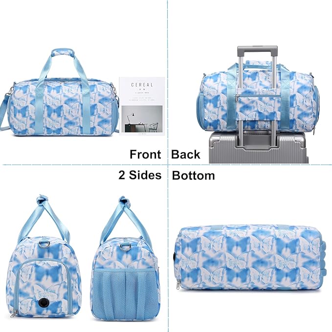 Butterfly Dance Duffel for Girls - Gymnastics & Overnight Bag with Shoe Compartments