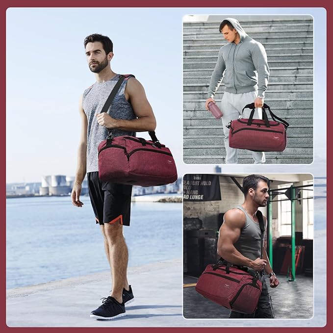 FIORETTO 35L Mens Sports Gym Bag with Toiletry Bag & Shoe Compartment, Travel Duffle Bag Overnight Bag with Padded Shoulder Strap, Sports Holdall for Swimming, Basketball Red